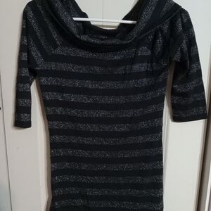 BONGO Black and Silver Women's Cowl Neck Sweater